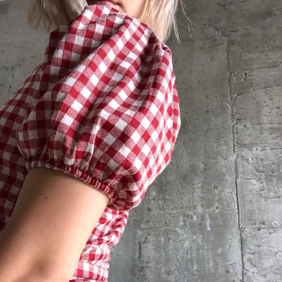 Zara Gingham Puff Sleeve Belted Dress - Picture 5 of 6